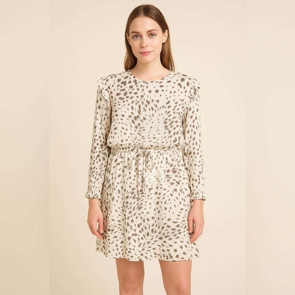 Rails Cream & Taupe Animal Print Long Sleeve Drawstring Dress XL
